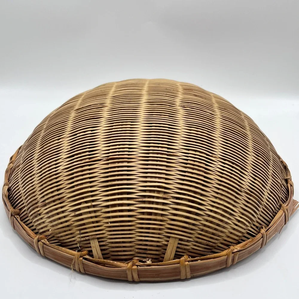 Vintage Woven Winnowing Basket Round Shallow Boho Wall Decor 12.5in